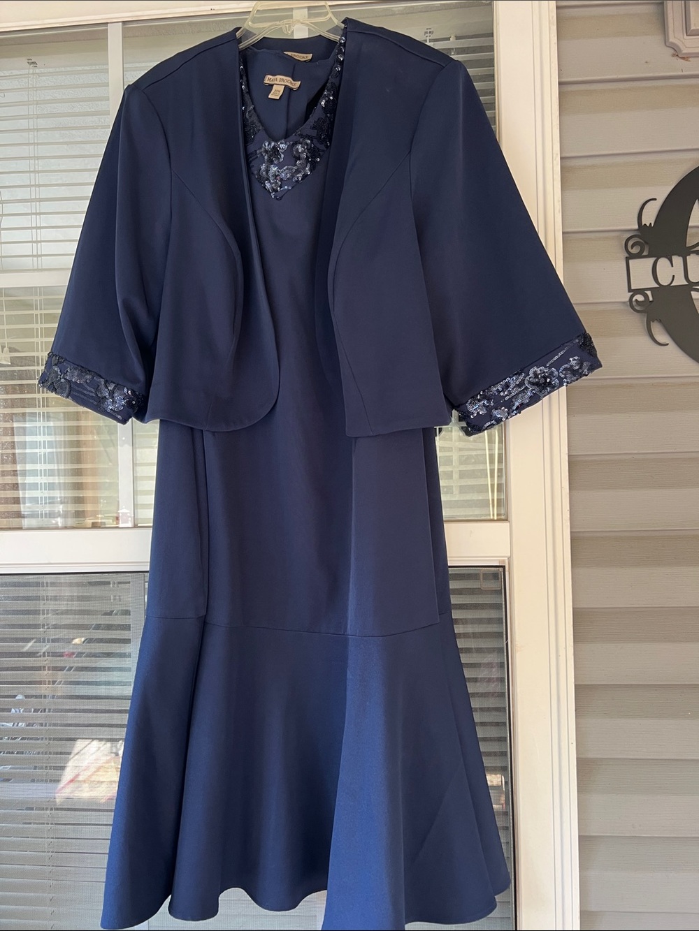 Classic Navy Midi Dress with Embellished Jacket